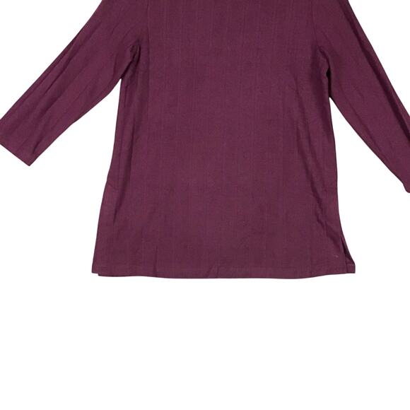 Bobeau Womens Medium Maroon Wide Rib Crew Neck 3/4 Sleeve Side Slit Top NWOT - Picture 6 of 9